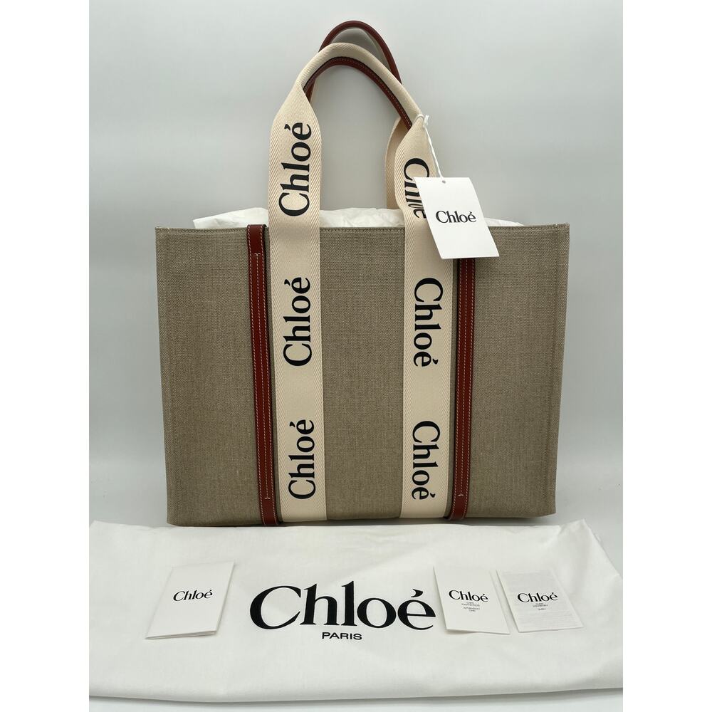 $1650 NEW CHLOE LARGE WOODY CANVAS TOTE SHOULDER BAG NWT AUTHENTIC - Picture 3 of 14